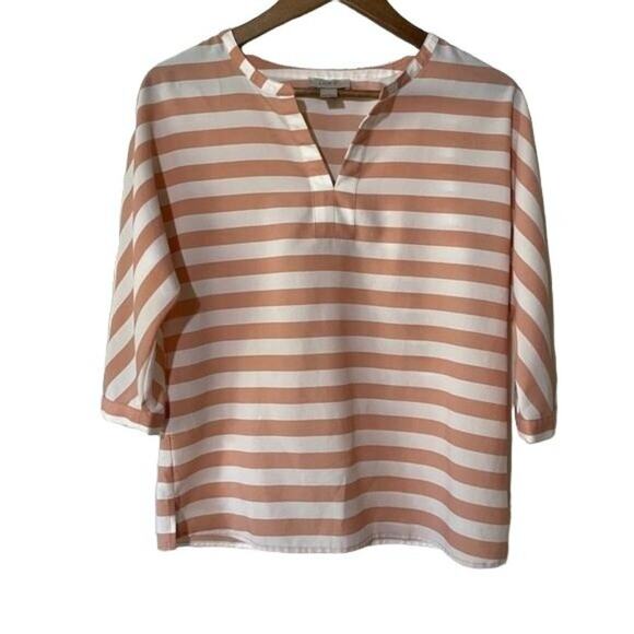 Loft Blouse Striped Split Neck 3/4 Sleeve XS - Picture 1 of 6